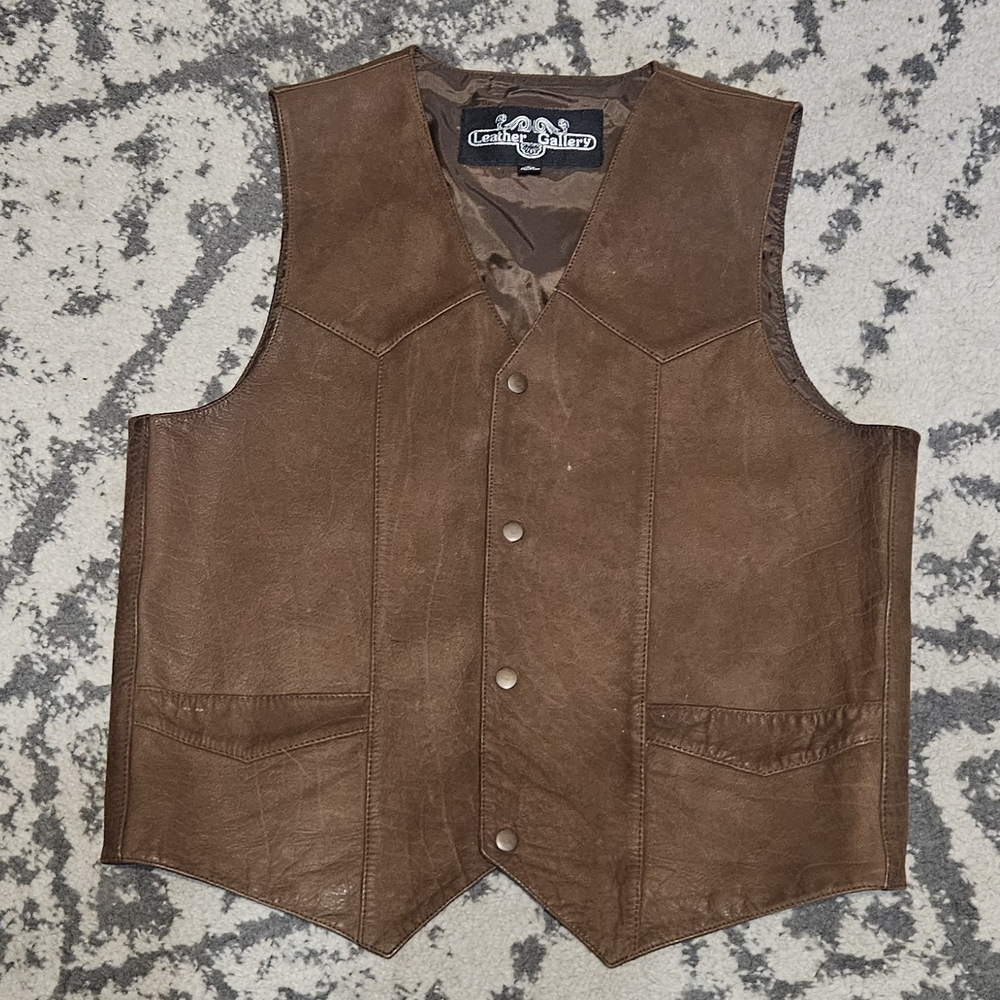 Vintage 1980s 1990s Leather Gallery Mens Brown Vest Size 42 - Picture 1 of 5
